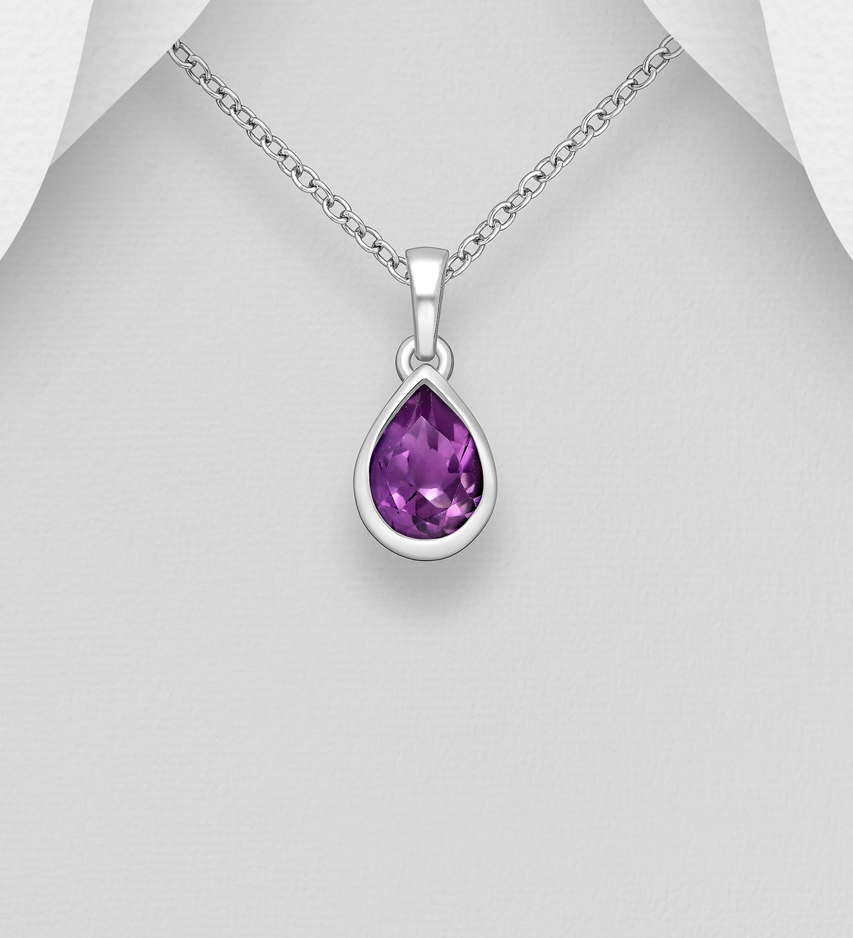 Sterling Silver Teardrop Gemstone Pendant Necklace