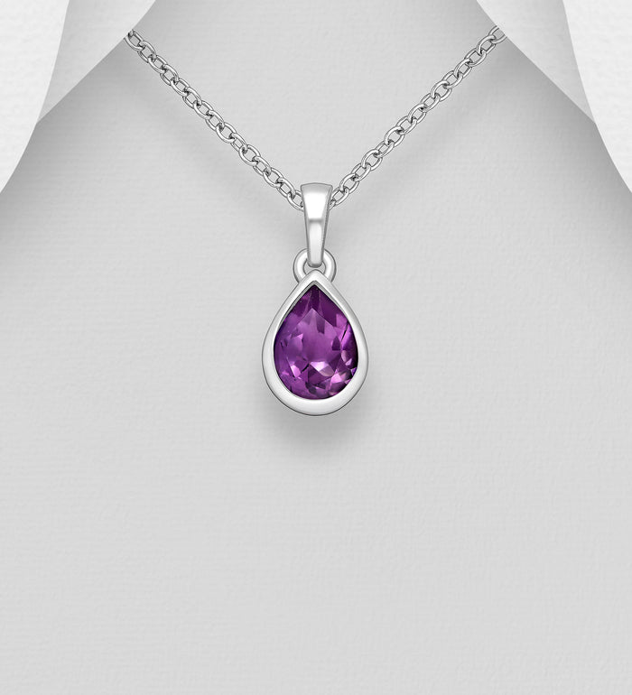 Sterling Silver Teardrop Gemstone Pendant Necklace