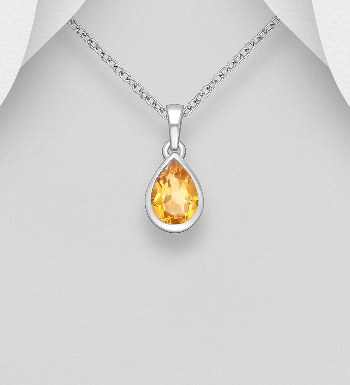 Sterling Silver Teardrop Gemstone Pendant Necklace