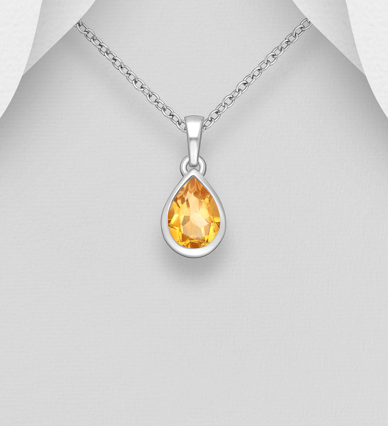 Sterling Silver Teardrop Gemstone Pendant Necklace