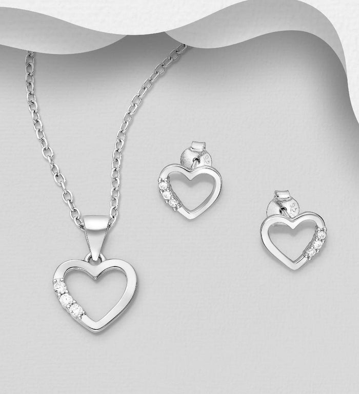 Silver Heart Necklace and Earrings