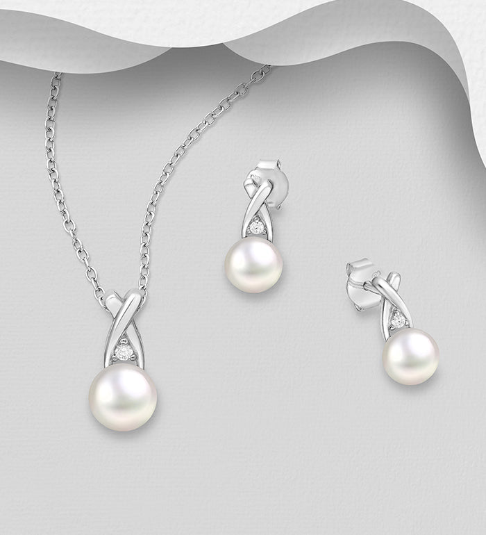 Pearl & Cubic Zirconia Necklace & Earrings Set